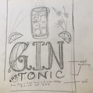 Gin & tonic rough sketch 001 by Kate Brady